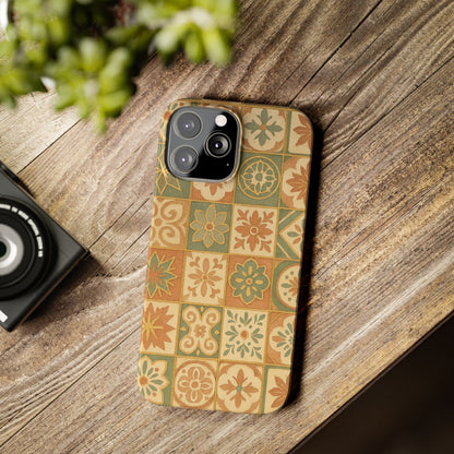 1Slim Phone Cases Boho Dreams Mosaic iPhone MagSafe Case | Vintage Tile Aesthetic | Terracotta, Teal & Gold Ceramic Design