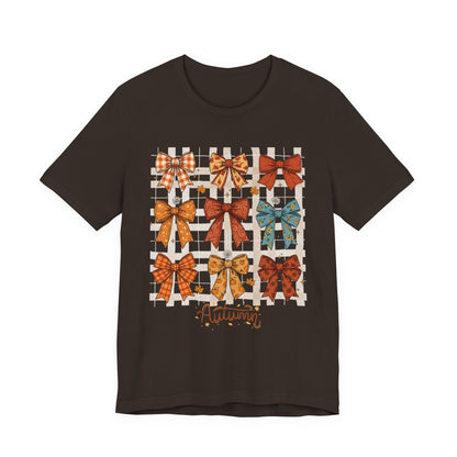 Fall Autumn Bow Coquete Unisex Jersey Short Sleeve Tee, Cute Fall Tee, Autumn Bow Shirt, Cozy Fall T-Shirt, Unisex Fall Top, Neutral Fall