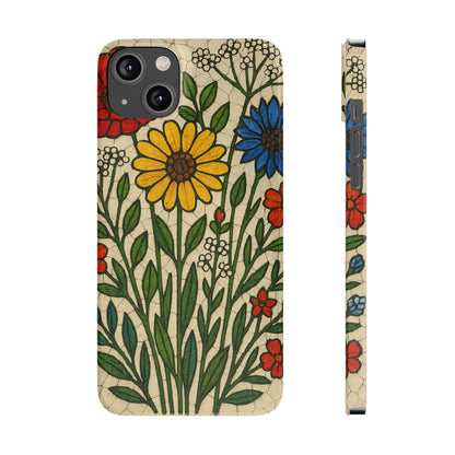 Slim Phone Cases Wildflower Mosaic Floral Art | Colorful Stained Glass Flowers | Boho Botanical