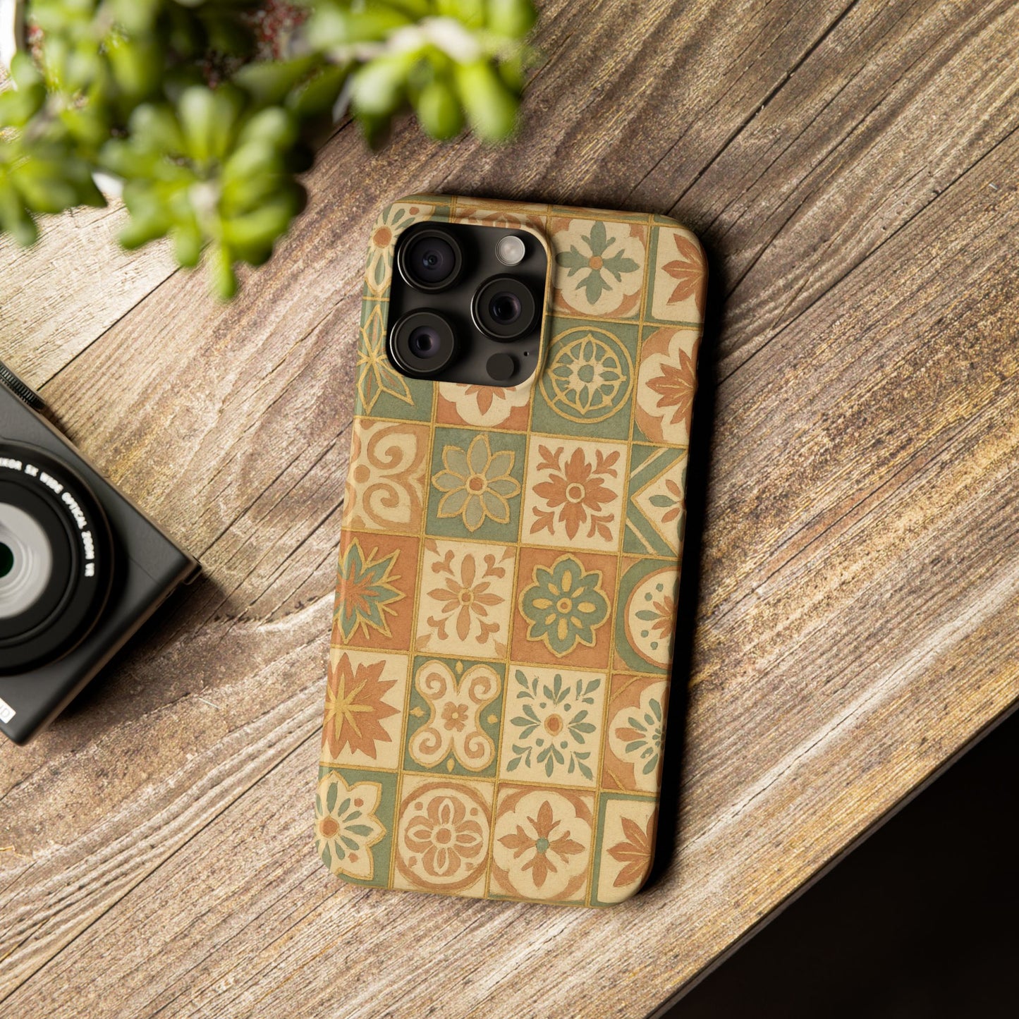 1Slim Phone Cases Boho Dreams Mosaic iPhone MagSafe Case | Vintage Tile Aesthetic | Terracotta, Teal & Gold Ceramic Design