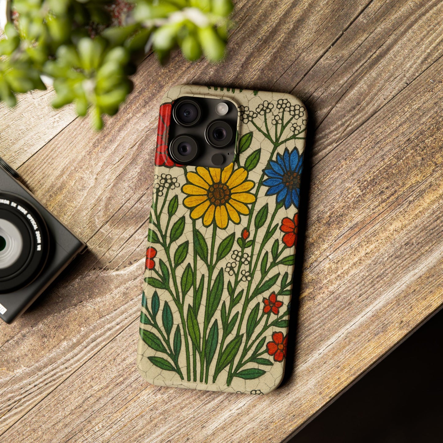 Slim Phone Cases Wildflower Mosaic Floral Art | Colorful Stained Glass Flowers | Boho Botanical