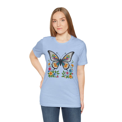 Butterfly Flowers Unisex Tee, Floral Shirt, Nature Lover Gift, Spring T-Shirt, Botanical Top