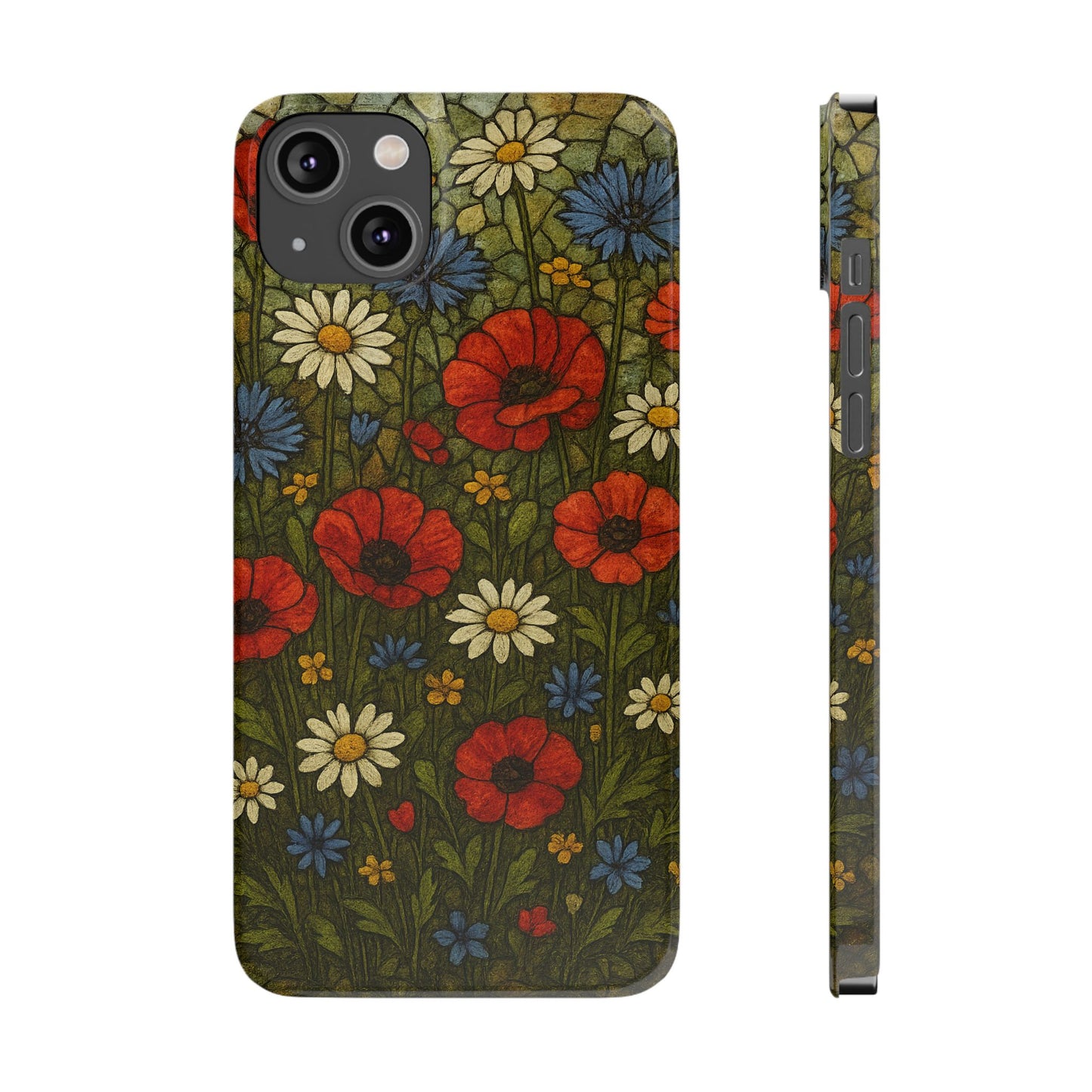 Slim Phone Cases  Wildflower Mosaic Floral Art | Colorful Stained Glass Flowers | Boho Botanical