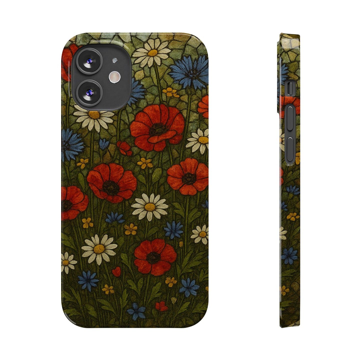 Slim Phone Cases  Wildflower Mosaic Floral Art | Colorful Stained Glass Flowers | Boho Botanical