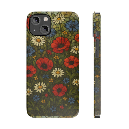 Slim Phone Cases  Wildflower Mosaic Floral Art | Colorful Stained Glass Flowers | Boho Botanical