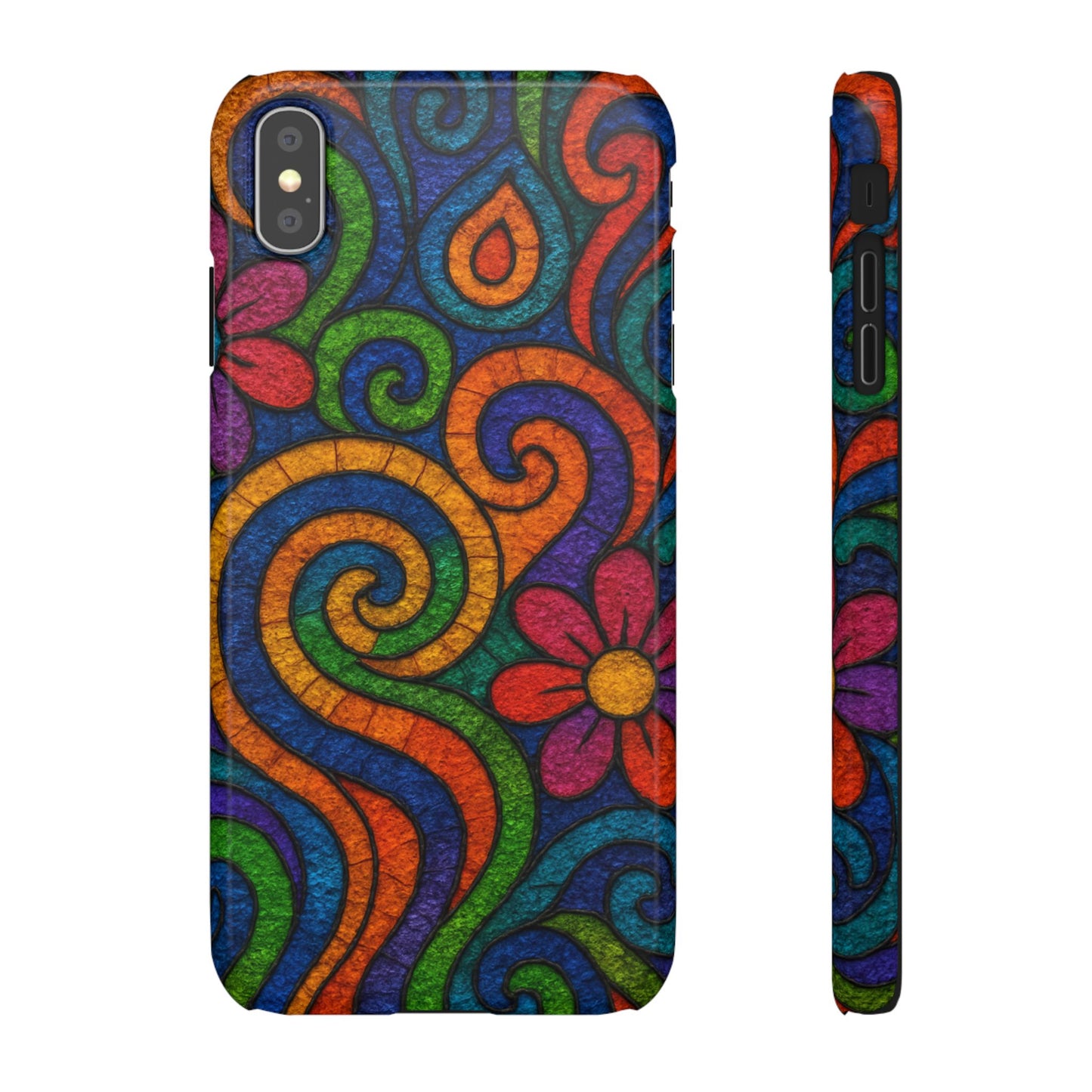 Psychedelic Hippie Phone Case, Boho Rainbow Retro 70s Groovy Art Cover