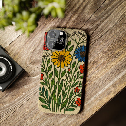 Slim Phone Cases Wildflower Mosaic Floral Art | Colorful Stained Glass Flowers | Boho Botanical