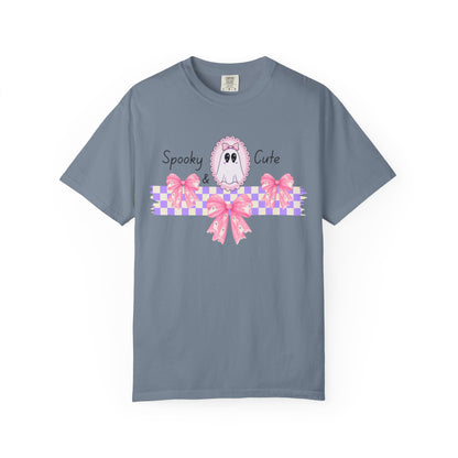 Ghostly Pink Unisex T-shirt, Spooky and Cute Halloween Shirt, Coquet Ghost Design Tee, Garment-Dyed Shirt