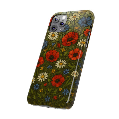 Slim Phone Cases  Wildflower Mosaic Floral Art | Colorful Stained Glass Flowers | Boho Botanical