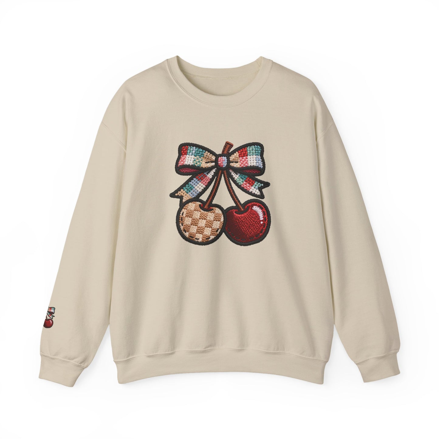 Cherry Embroidery Crewneck Sweatshirt, Illusion Shirt, Unisex Sweatshirt, Cherry Design, Embroidered Sweater