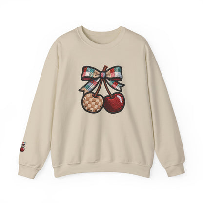 Cherry Embroidery Crewneck Sweatshirt, Illusion Shirt, Unisex Sweatshirt, Cherry Design, Embroidered Sweater