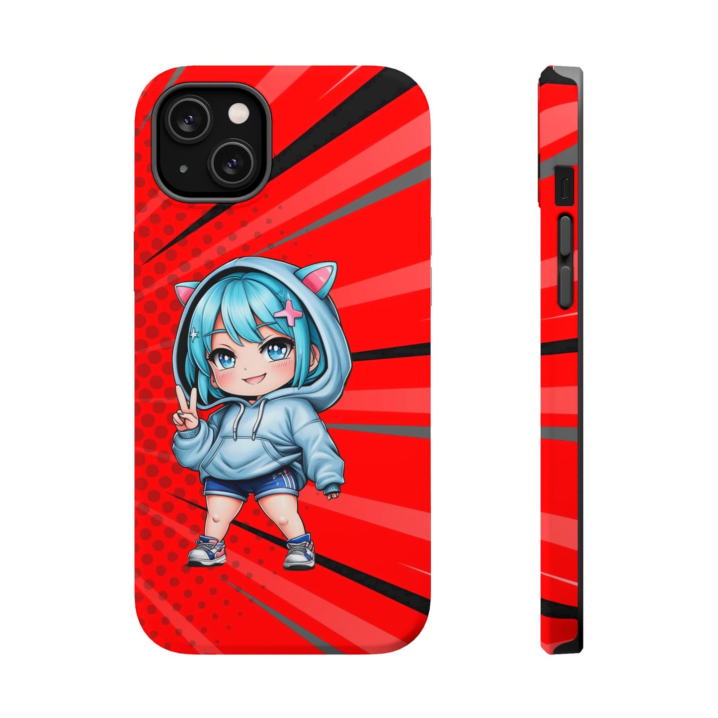 Phone Cases, Cute Chibi Girl in Cat Hoodie, Kawaii Anime Design, Protective Cover, Gift for Anime Fans, Cute Phone Accessories, Cat Lover