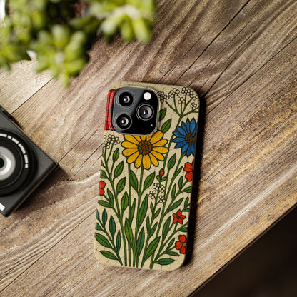 Slim Phone Cases Wildflower Mosaic Floral Art | Colorful Stained Glass Flowers | Boho Botanical
