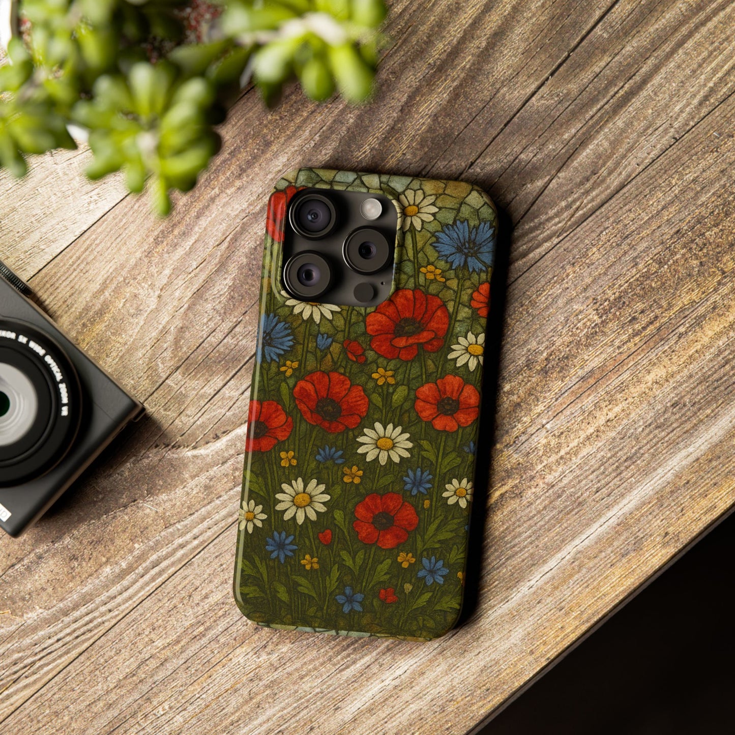 Slim Phone Cases  Wildflower Mosaic Floral Art | Colorful Stained Glass Flowers | Boho Botanical