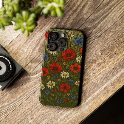 Slim Phone Cases  Wildflower Mosaic Floral Art | Colorful Stained Glass Flowers | Boho Botanical