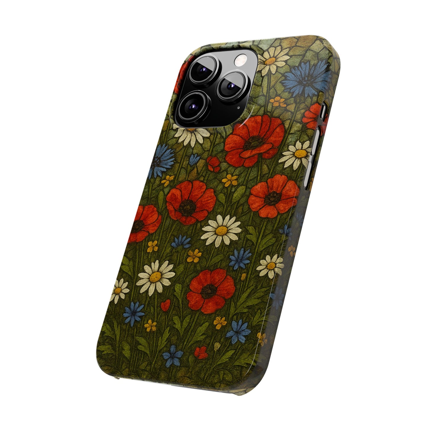 Slim Phone Cases  Wildflower Mosaic Floral Art | Colorful Stained Glass Flowers | Boho Botanical