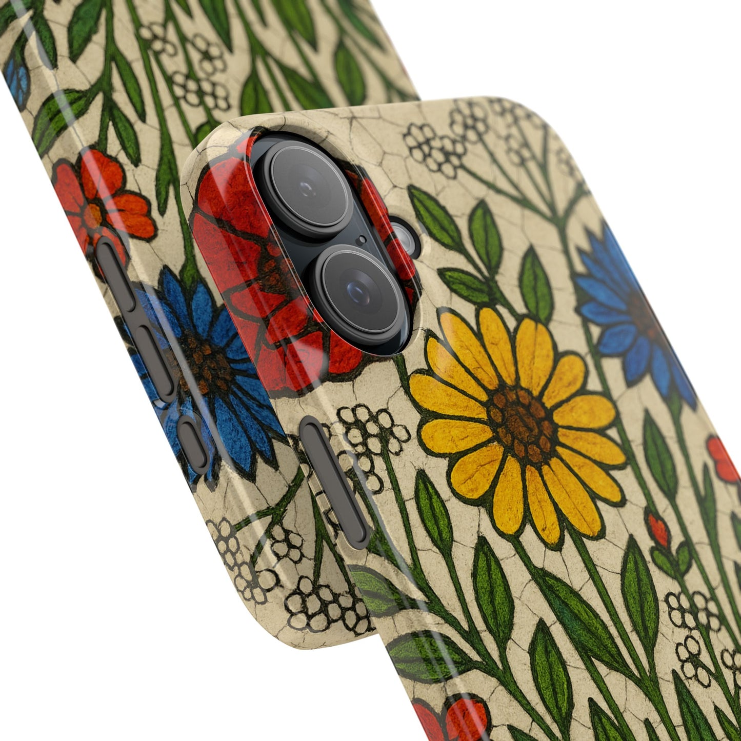 Slim Phone Cases Wildflower Mosaic Floral Art | Colorful Stained Glass Flowers | Boho Botanical