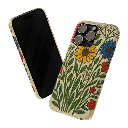 Slim Phone Cases Wildflower Mosaic Floral Art | Colorful Stained Glass Flowers | Boho Botanical