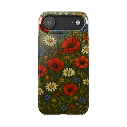 Slim Phone Cases  Wildflower Mosaic Floral Art | Colorful Stained Glass Flowers | Boho Botanical