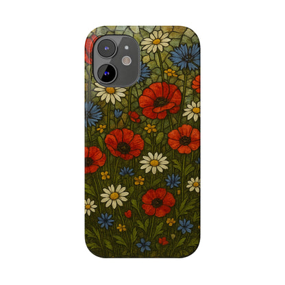 Slim Phone Cases  Wildflower Mosaic Floral Art | Colorful Stained Glass Flowers | Boho Botanical