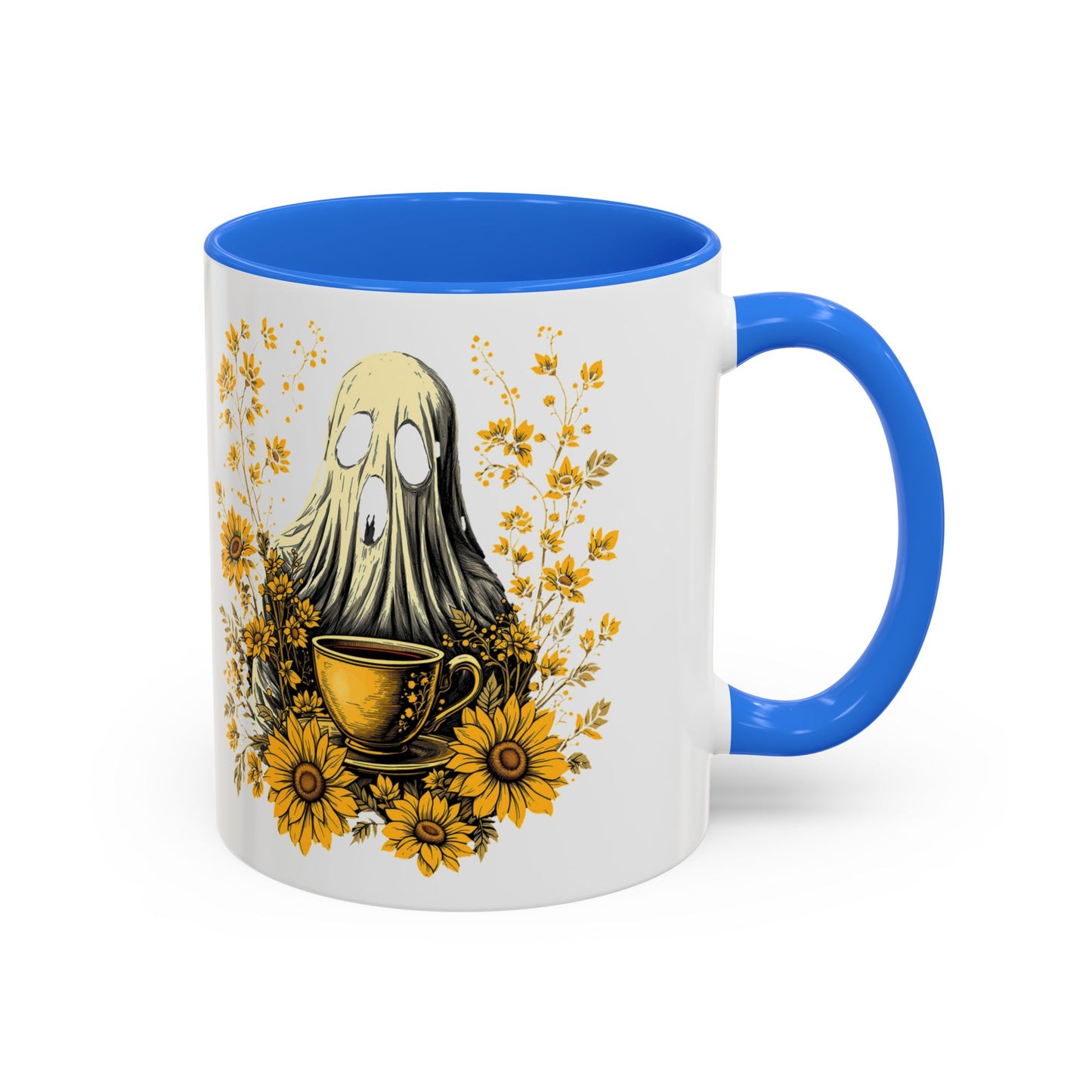 Colorful mug  with Ghost and Sunflowers Design - 11oz and 15oz