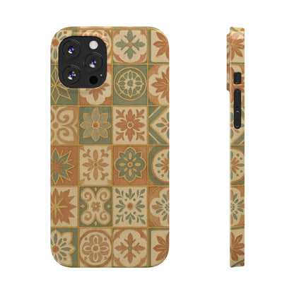 1Slim Phone Cases Boho Dreams Mosaic iPhone MagSafe Case | Vintage Tile Aesthetic | Terracotta, Teal & Gold Ceramic Design