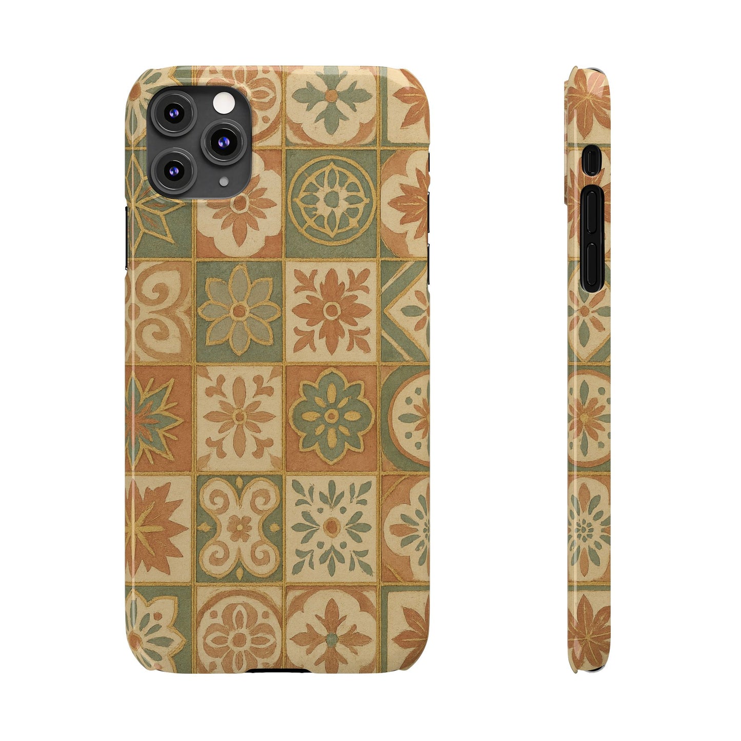 1Slim Phone Cases Boho Dreams Mosaic iPhone MagSafe Case | Vintage Tile Aesthetic | Terracotta, Teal & Gold Ceramic Design