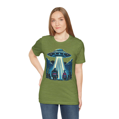 Alien Spaceship and Bigfoot Ugly Christmas Sweater Tee