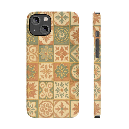 1Slim Phone Cases Boho Dreams Mosaic iPhone MagSafe Case | Vintage Tile Aesthetic | Terracotta, Teal & Gold Ceramic Design