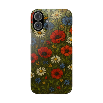 Slim Phone Cases  Wildflower Mosaic Floral Art | Colorful Stained Glass Flowers | Boho Botanical