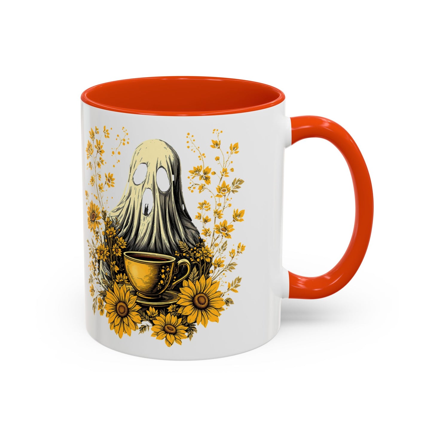 Colorful mug  with Ghost and Sunflowers Design - 11oz and 15oz