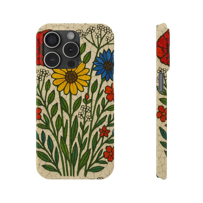 Slim Phone Cases Wildflower Mosaic Floral Art | Colorful Stained Glass Flowers | Boho Botanical
