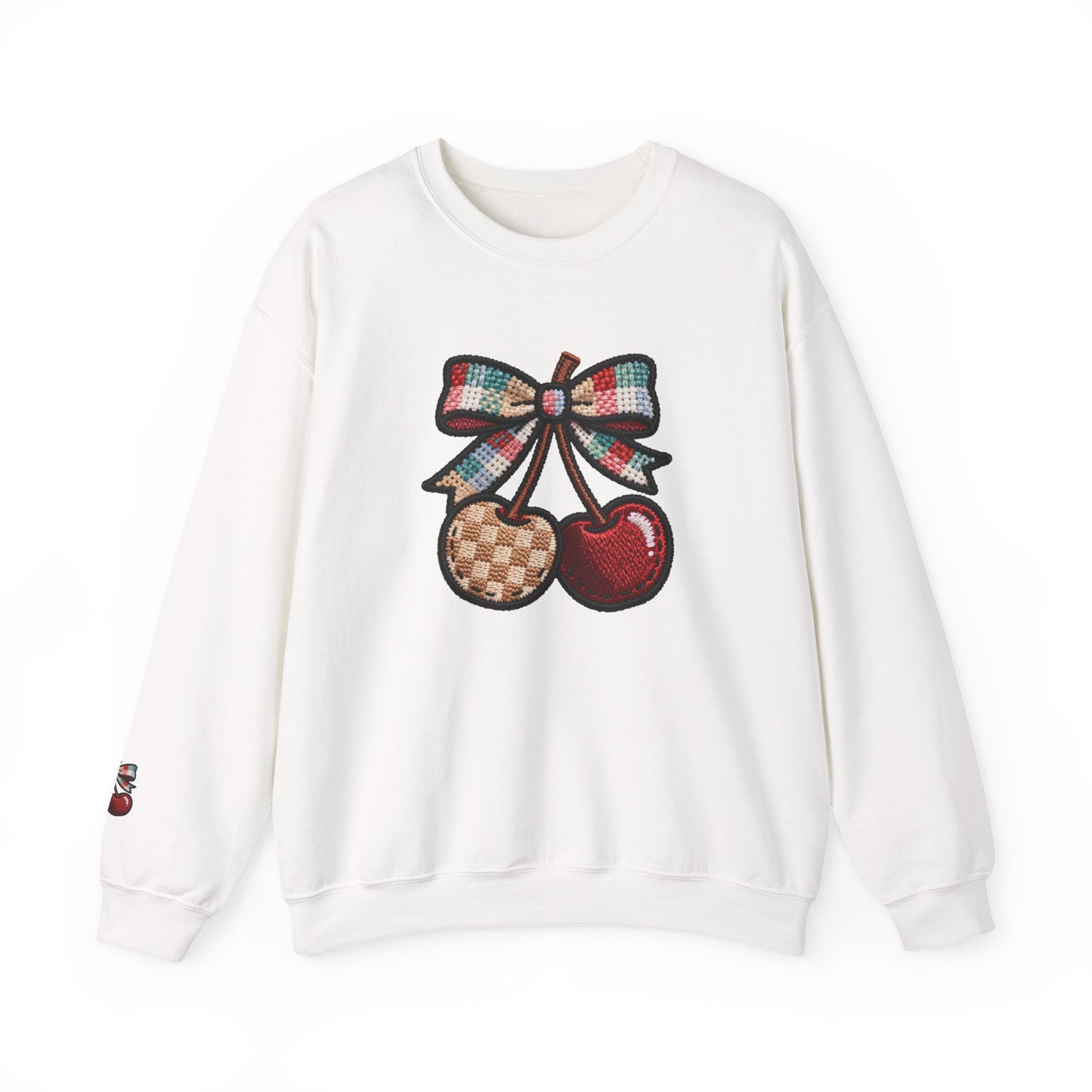 Cherry Embroidery Crewneck Sweatshirt, Illusion Shirt, Unisex Sweatshirt, Cherry Design, Embroidered Sweater