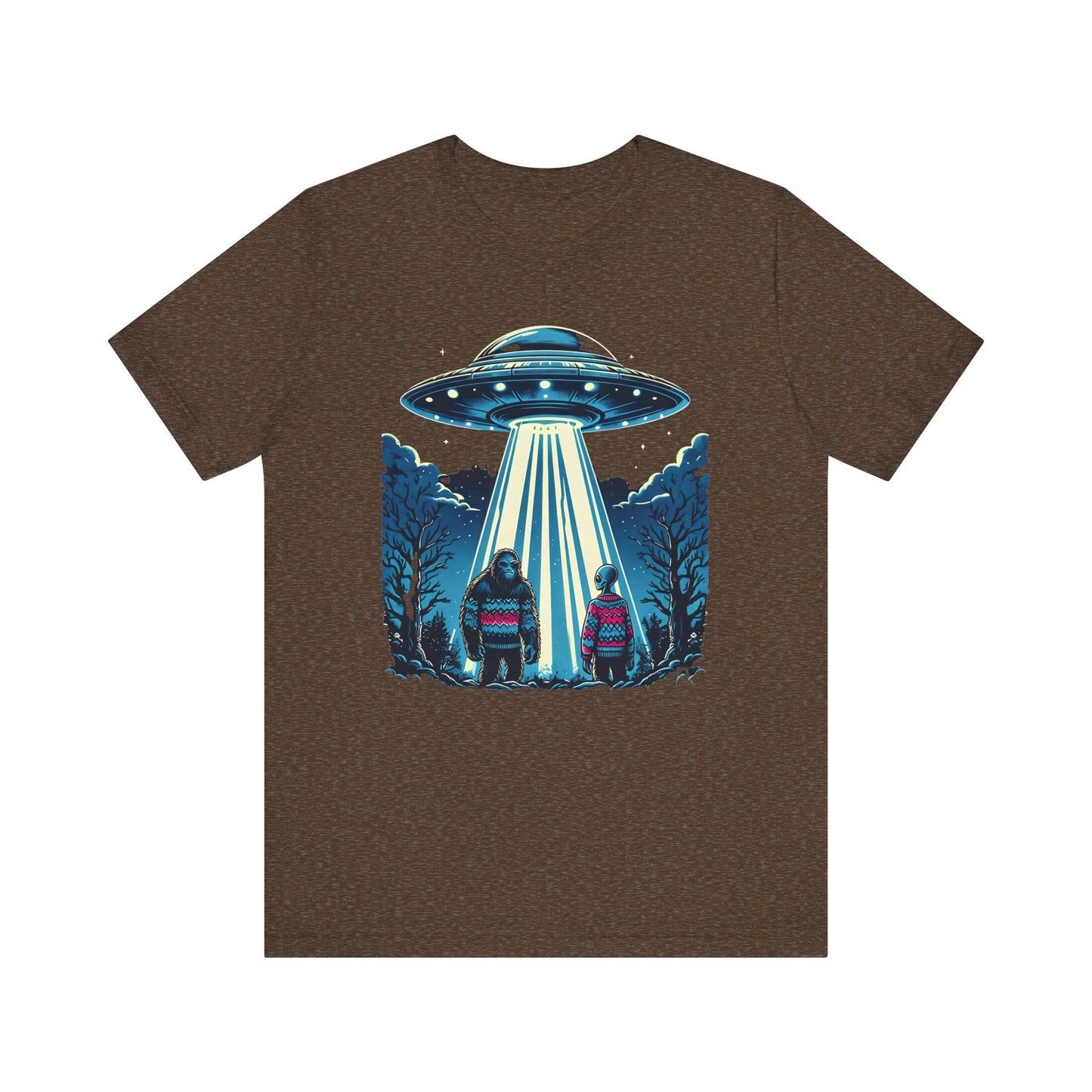 Alien Spaceship and Bigfoot Ugly Christmas Sweater Tee