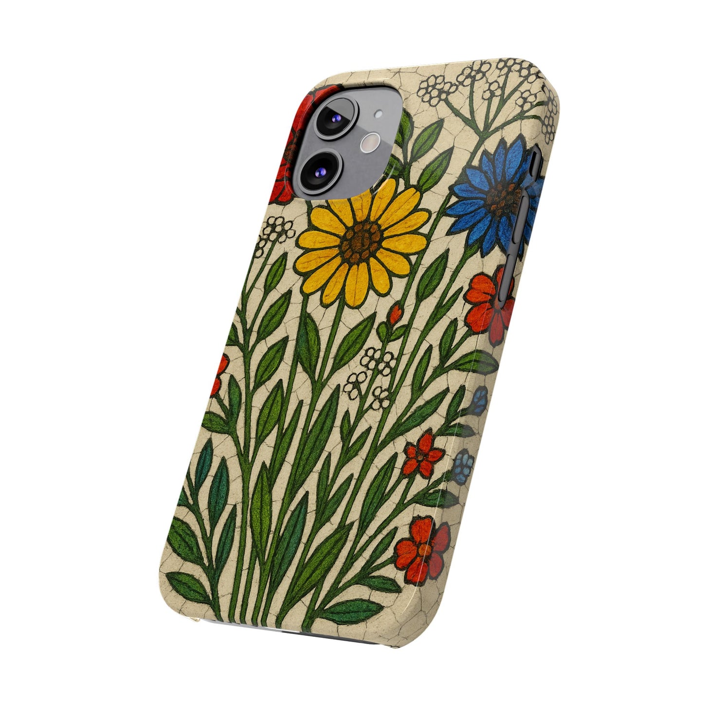 Slim Phone Cases Wildflower Mosaic Floral Art | Colorful Stained Glass Flowers | Boho Botanical