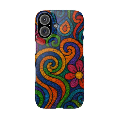 Psychedelic Hippie Phone Case, Boho Rainbow Retro 70s Groovy Art Cover