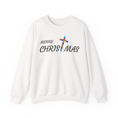 Merry Christmas Unisex Sweatshirt, Religious Holiday Crewneck Jumper, Cross Design Pullover, Merry Christmas Apparel, Christmas Gift