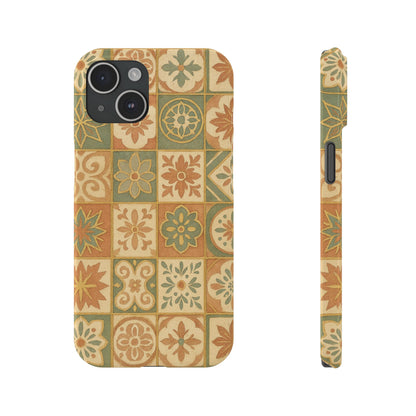 1Slim Phone Cases Boho Dreams Mosaic iPhone MagSafe Case | Vintage Tile Aesthetic | Terracotta, Teal & Gold Ceramic Design