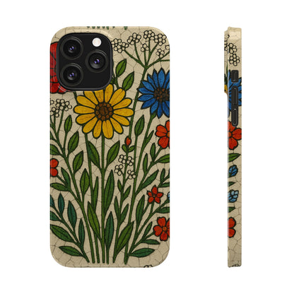 Slim Phone Cases Wildflower Mosaic Floral Art | Colorful Stained Glass Flowers | Boho Botanical
