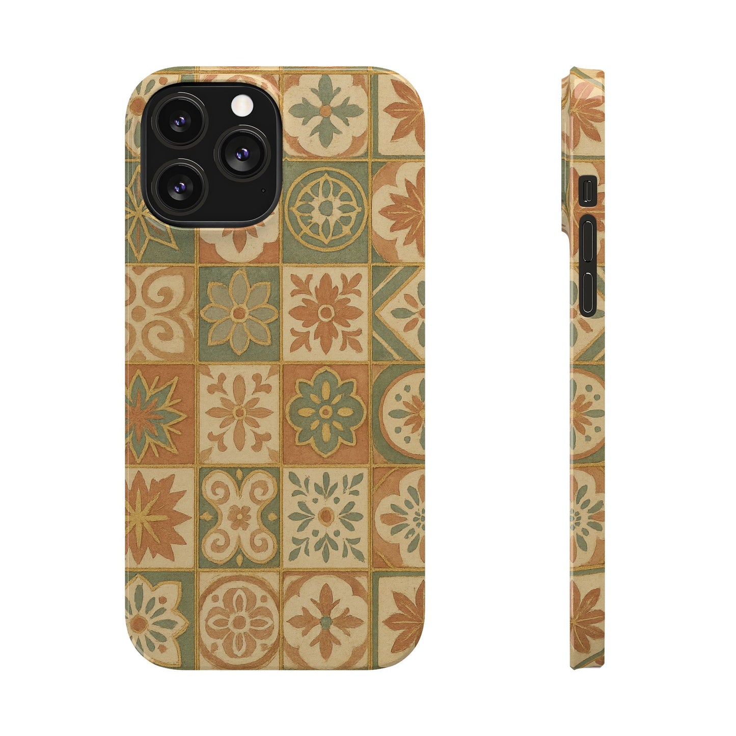 1Slim Phone Cases Boho Dreams Mosaic iPhone MagSafe Case | Vintage Tile Aesthetic | Terracotta, Teal & Gold Ceramic Design