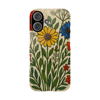 Slim Phone Cases Wildflower Mosaic Floral Art | Colorful Stained Glass Flowers | Boho Botanical