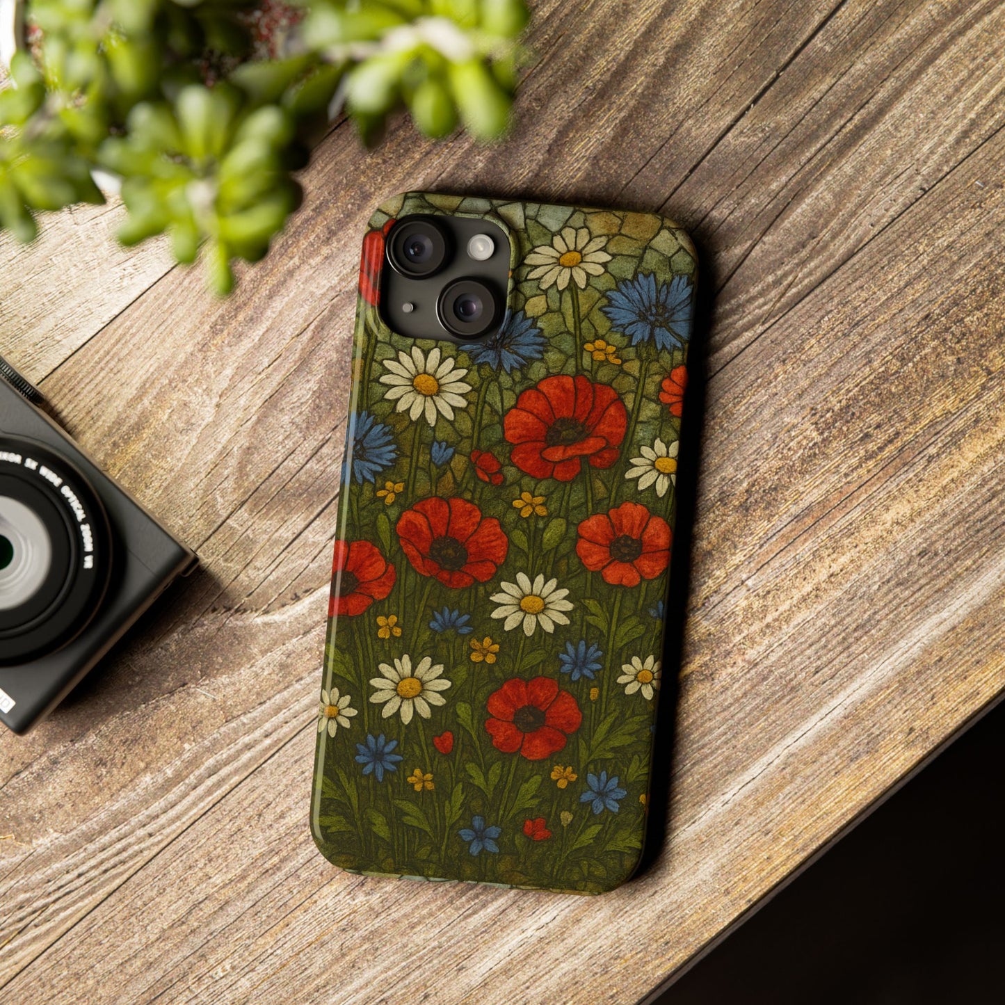 Slim Phone Cases  Wildflower Mosaic Floral Art | Colorful Stained Glass Flowers | Boho Botanical