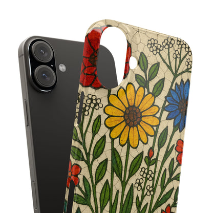 Slim Phone Cases Wildflower Mosaic Floral Art | Colorful Stained Glass Flowers | Boho Botanical