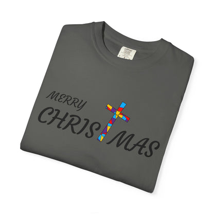 Merry Christmas Unisex  T-shirt with T Cross, Holiday Tee, Festive Shirt, Xmas Apparel, Religious Christmas Top
