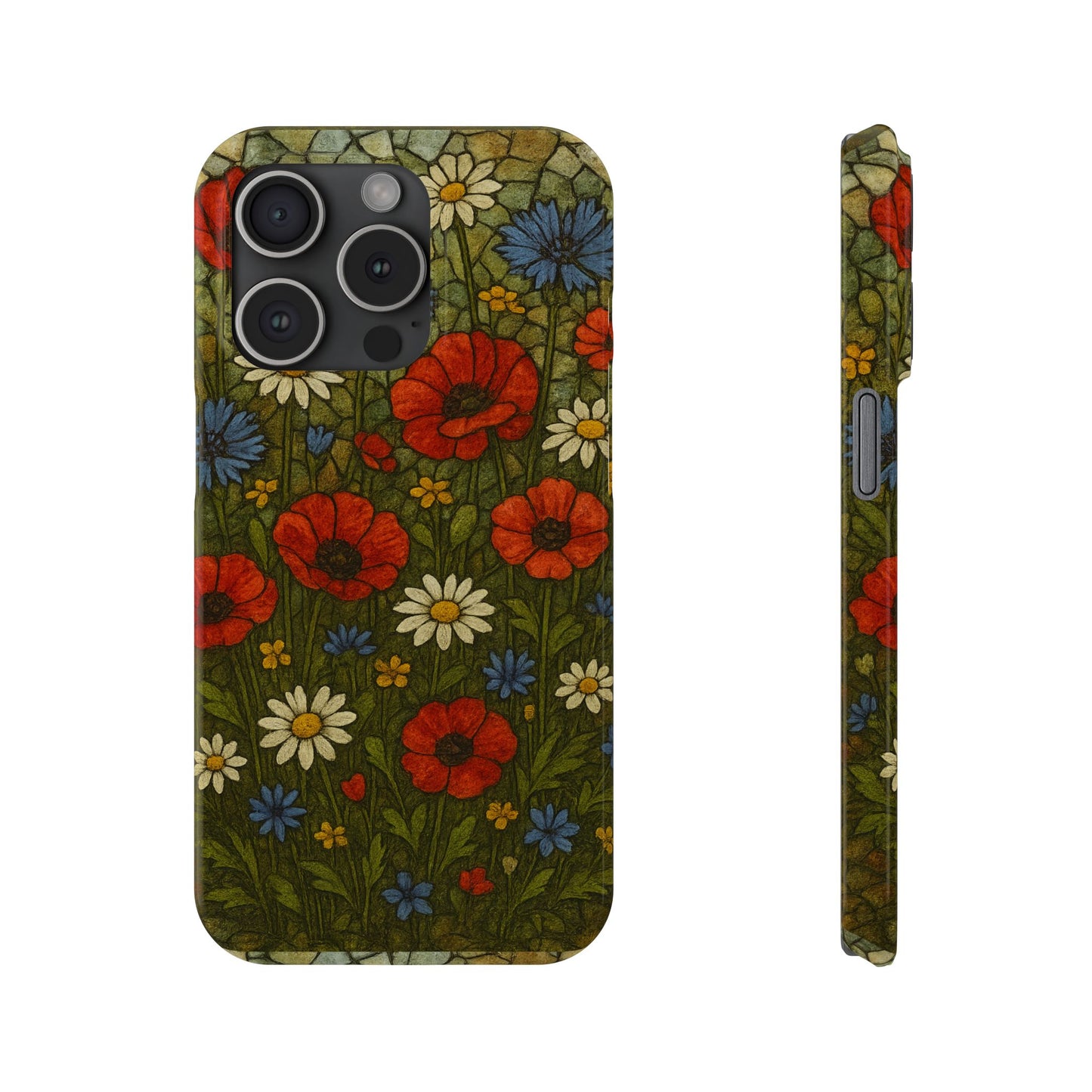 Slim Phone Cases  Wildflower Mosaic Floral Art | Colorful Stained Glass Flowers | Boho Botanical