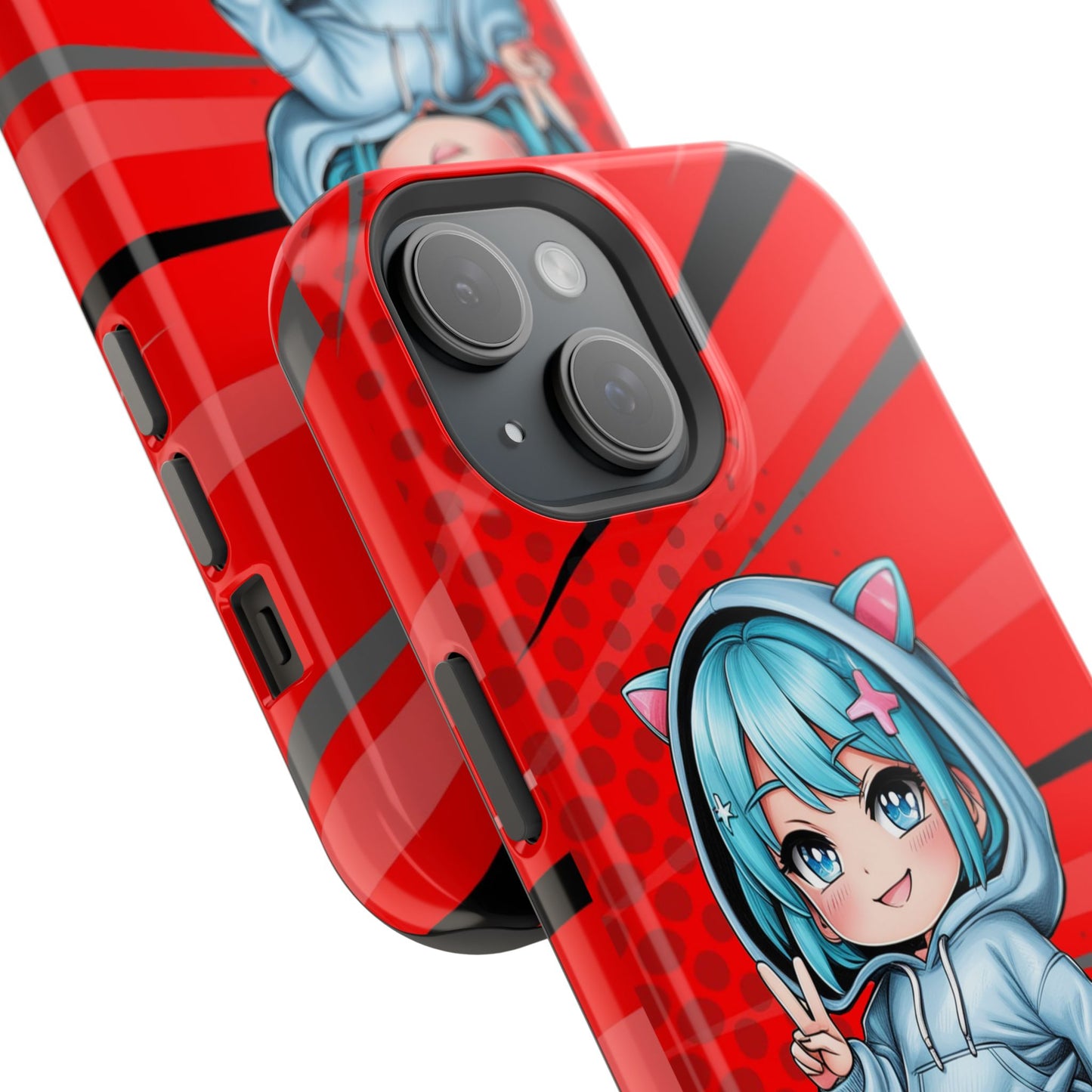 Phone Cases, Cute Chibi Girl in Cat Hoodie, Kawaii Anime Design, Protective Cover, Gift for Anime Fans, Cute Phone Accessories, Cat Lover