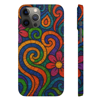 Psychedelic Hippie Phone Case, Boho Rainbow Retro 70s Groovy Art Cover