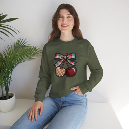 Cherry Embroidery Crewneck Sweatshirt, Illusion Shirt, Unisex Sweatshirt, Cherry Design, Embroidered Sweater