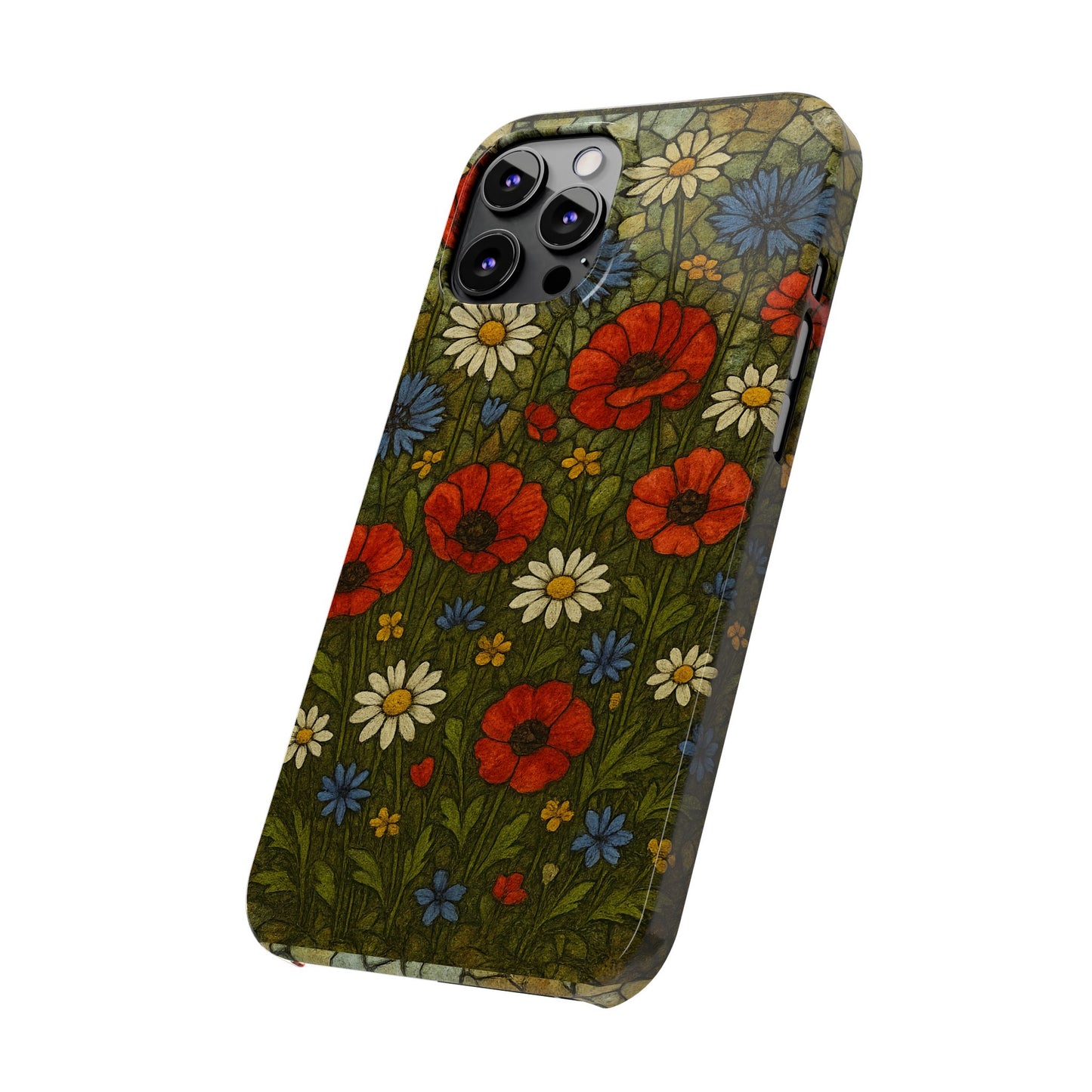 Slim Phone Cases  Wildflower Mosaic Floral Art | Colorful Stained Glass Flowers | Boho Botanical