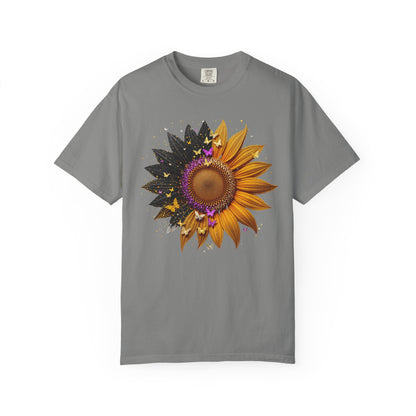 Sunflower Unisex Garment-Dyed T-shirt, Yellow Flower Tee, Floral Shirt, Botanical Top, Nature Lover Gift